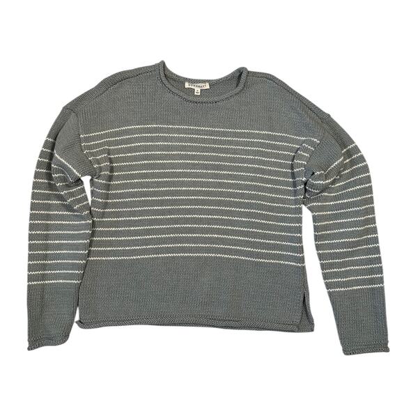 Downeast Sage Green/Cream Roll Neck Striped 100% Cotton Sweater Size M Coastal - Picture 2 of 8